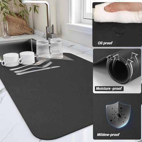 Image of Large Dish Drying Mat for Kitchen 40x60 cm - Super Water Absorbent Quick Dry Mat with Anti-Slip Rubber Backing | Non-Slip Countertop Drying Pad for Utensils, Dishes, Coffee Station & Multi-Purpose Use