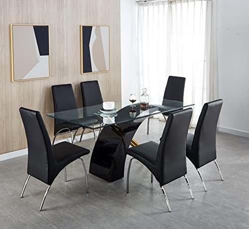 HomVent 63" Glass Dining Table for 6,Glass Dining Room Table with “X”-Shaped Wooden & Stainless Steel Base,Glass Top Dining Table Modern Kitchen Table/Dining Glass Table for 6-8 People
