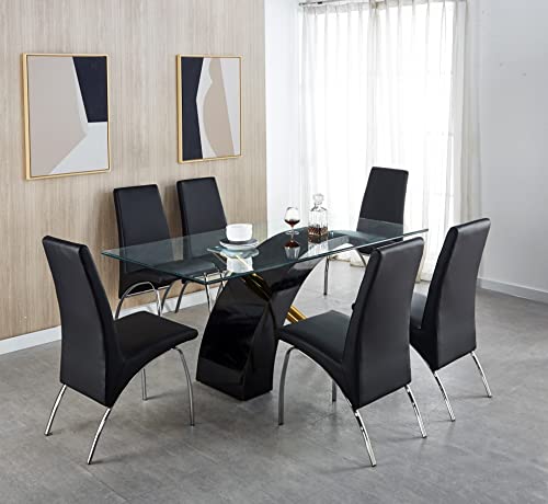 Homvent 63" Glass Dining Table For 6,Glass Dining Room Table With “X”-Shaped Wooden & Stainless Steel Base,Glass Top Dining Table Modern Kitchen Table/Dining Glass Table For 6-8 People #TOP4