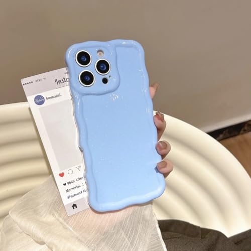 Coque iPhone 15 Pro Max en silicone pailleté ondulé bleu pastel
