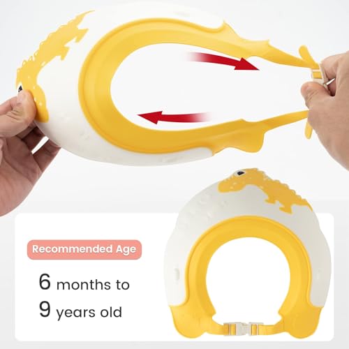 Image of FUNUPUP 2 Pack Adjustable Toddler Hair Washing Bathing Cap Shield Baby Shower Visor Shampoo Cap Protect Baby Eyes (Dinosaur)