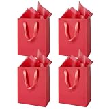 MOXARYSU 4 Pcs Medium Red Gift Bags: 8x5x10 Inches Gift bags With Handles Party Favor Bags With 8 Tissue Paper For Party,Birthday,Baby Shower,Wedding（Red）