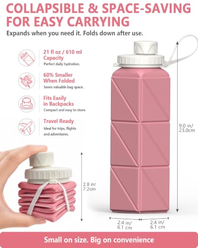 Image of BEAUTAIL Collapsible Water Bottles 21oz /610mL, Silicone Travel Water Bottle