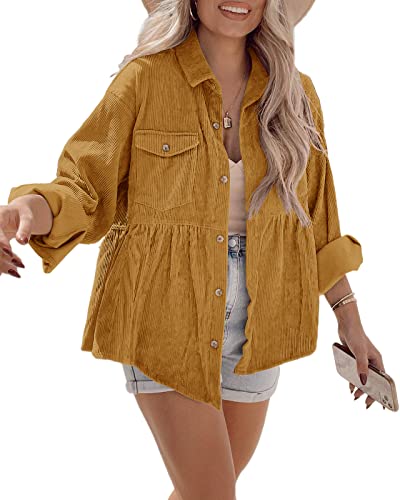 Ashuai Babydoll Cordbluse mit Button-down-Kragen