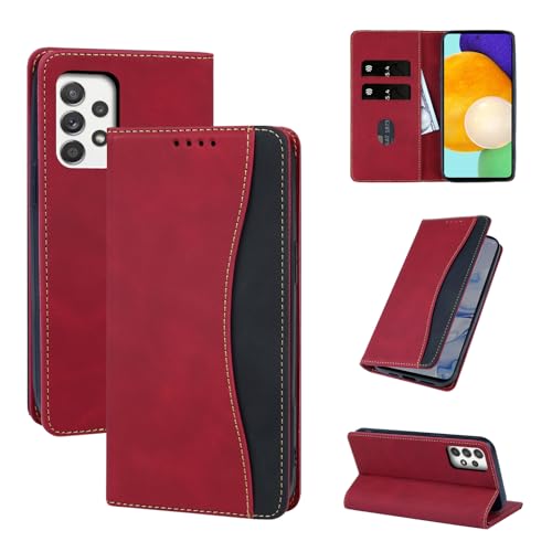 Rostsant Etui na telefon do Samsung Galaxy A52 5G/A52 4G/A52s 5G, mocne magnetyczne etui, premium etui z PU skóry, magnetyczne etui flip case do Samsung Galaxy A52 5G/A52 4G/A52s 5G, kolor czerwony