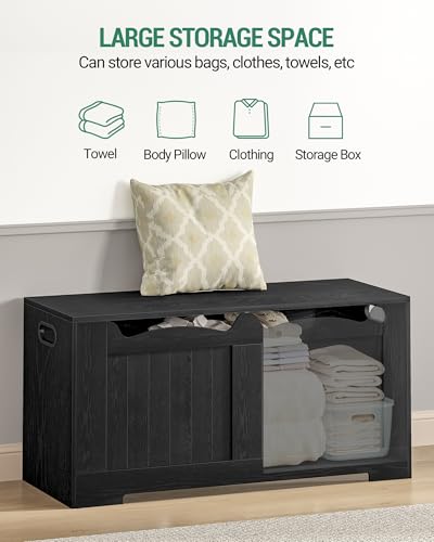 Image of Hzuaneri 39.4 inch Storage Chest, Storage Bench Trunk with 2 Hinges,Wooden Box, Lift-Top Chest Organizer, Shoe Bench for Entryway, Bedroom, Living Room, Black SB01004X