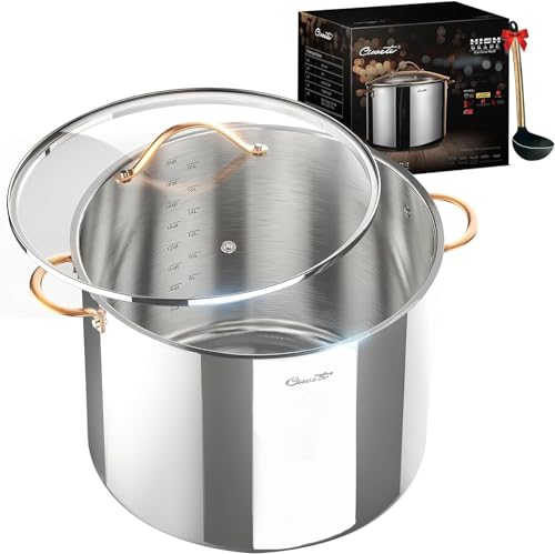Ciwete Stock Pot 20 Quart, 3 Ply Stainless Steel Stock Pot with Lid, 20 Quart Soup Pot with Copper Handle, Healthy Stockpots, Induction, Oven, Gas and Dishwasher Safe