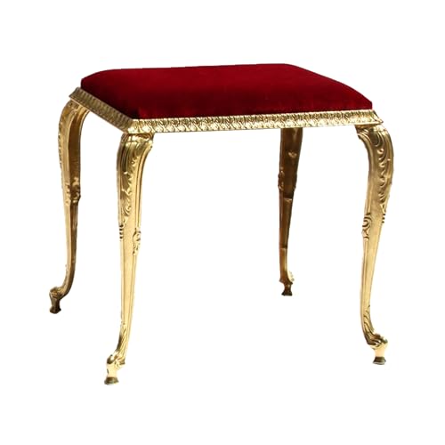 Tabouret de luxe - Ottoman - Aspect baroque doré vintage - Avec pieds en laiton - Tissu velours rembourré (rouge)