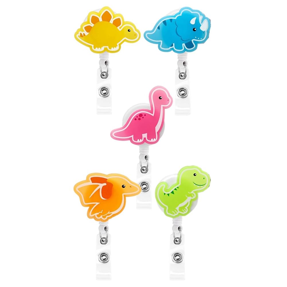 Fowecry Dinosaur Badge Reels 5PCS Glowing in The Dark Nurse ID Badge Holder Retractable Clip Night Shift Badge Gifts Easy Install