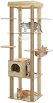 PAWZ Road Tall Cat Tree 70.9", Wood Cat Tower with Acrylic Cat Nests, Multi-Level Cat Activity Trees with Scratching Posts, Condo House and Large Top Perch for Large Cats, Beige