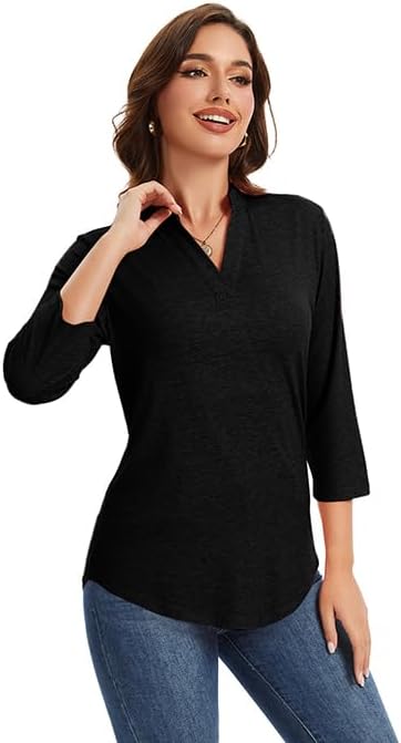 Women's 3/4 Sleeve V Neck T Shirt Solid Casual Tops Basic Tees 2025 Fall Winter Outfits Shirts Clothes - Image 4