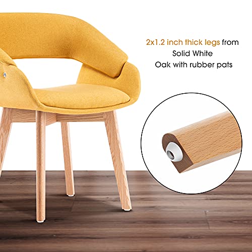 Ivinta Modern Living Dining Room Accent Arm Chairs Set Of 2 Linen Fabric Mid-Century Upholstered Side Seat Club Guest With Solid Wood Legs (Yellow+Cushion)… #TOP6