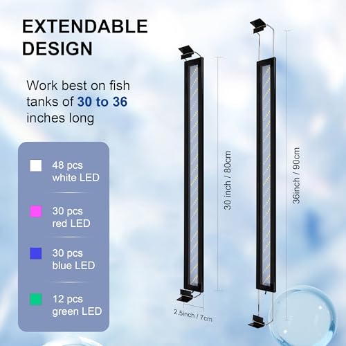 Image of Led Aquarium Light, Full Spectrum Fish Tank Lights, 40 Gallon Freshwater Fishtank Hood Lighting for Grow Fish, Plants, Adjustable from 30 to 36 Inch