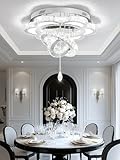 ykolupty W24 Crystal Chandeliers,Round Chandelier for Living Room Modern Ceiling Light Fixture Lamp for Foyer Bedrooms Dining Room Hallway LED Dimmable 2700K-6000K