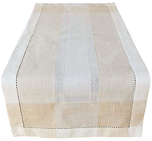 Handarbeit Tischläufer "Feinbändchen" Oval 40x90 Cm + 40x110 Cm Weiß + Beige