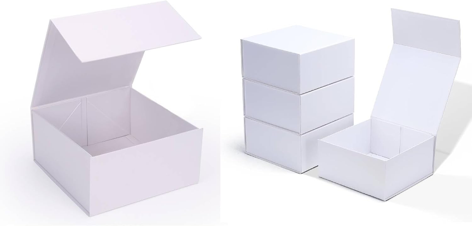 1 pack 8x8x4 Inches and 4 pack 8x8x4 white Gift Box with Magnetic Closure Lid, White Magnetic Boxes for Wedding, Groomsmen Bridesmaid Proposal, Birthdays, Mother's Day