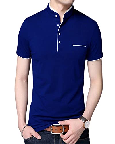 Image of Cotton Mandarian Collar T-Shirt for Men Pack of 1 (Size-S, M, L, XL, XXL)