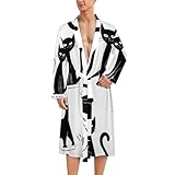 Men’s Soft Spa Bath Robe Fashion Robe With Pockets Lightweight Bathrobe Funny Black Cats White