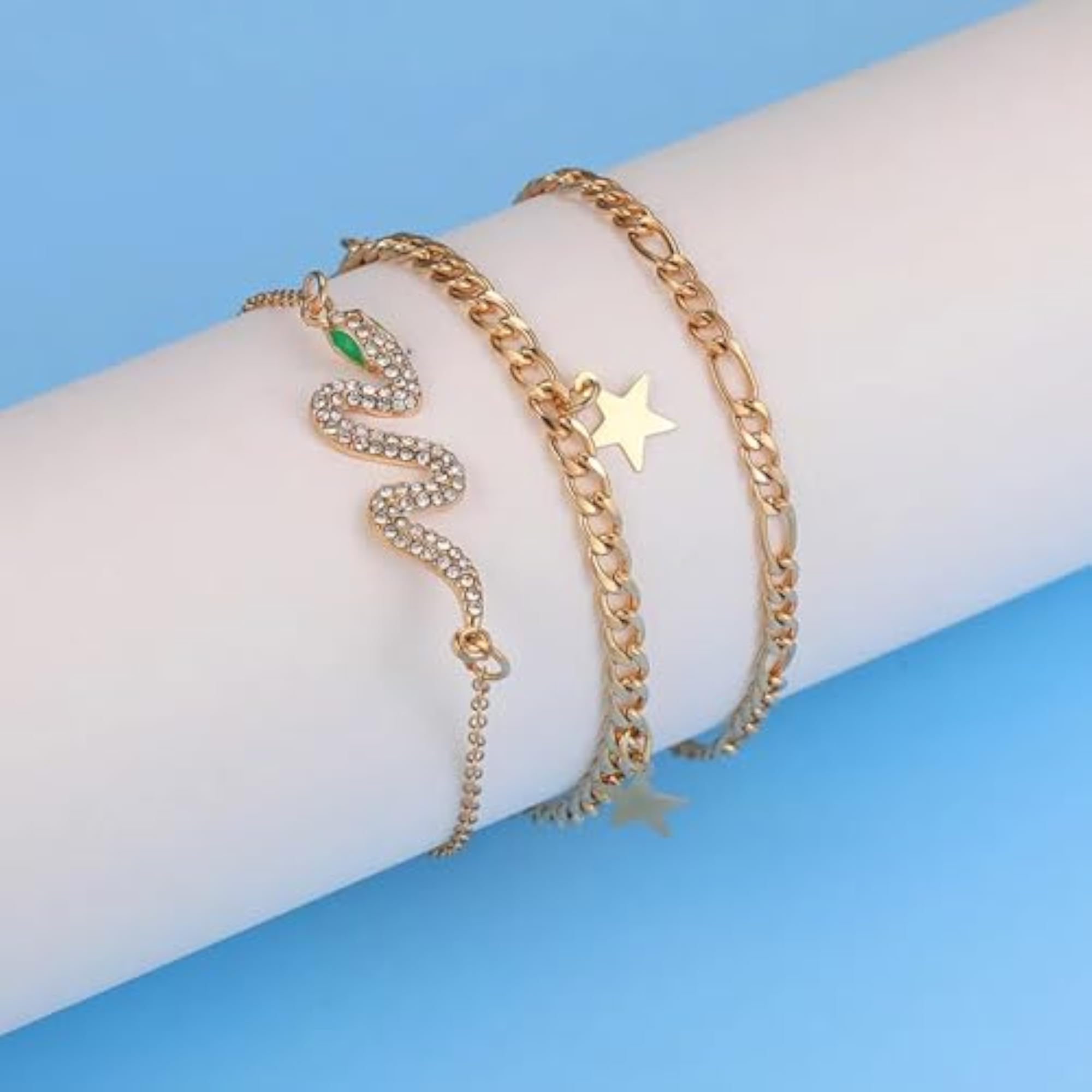Women's Gold Plated Multi-Layered Snake Design Anklet