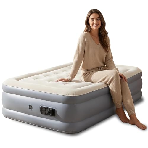 Image of Single Air Bed Inflatable Mattress with Free Electric Pump Quick Self-Inflation /Deflation Guest Air Mattress Blow up Bed for Home Camping Versatile Sofa Cum Air Bed