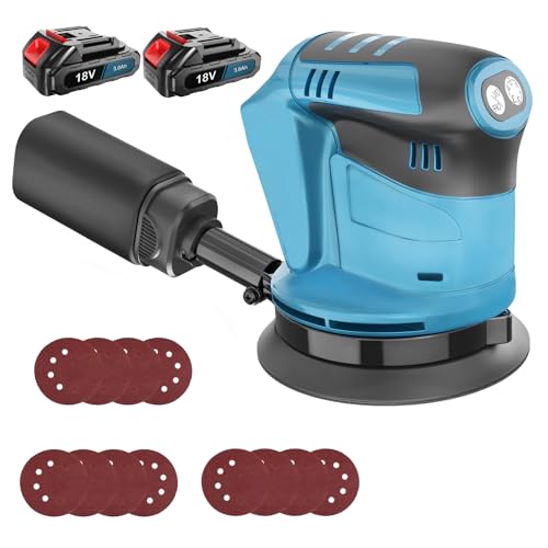 Cordless Orbital Sander for Makita 18V 2X 3.0AH Battery,125mm,with 12Pcs Sanding Paper,3-Speed Settings (7000-15000 RPM),Ideal for DIY, Sanding Down & Finishing Wood 1 Cordless Orbital Sander for Makita 18V 2X 3.0AH Battery,125mm,with 12Pcs Sanding Paper,3-Speed Settings (7000-15000 RPM),Ideal for DIY, Sanding Down & Finishing Wood
