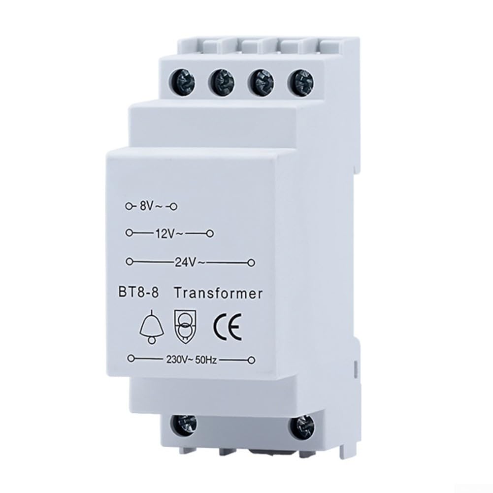 Transformateur de sonnette multi-tension 8 V 12 V 24 V, transformateur de sonnette de porte compatible avec sonnerie/carillon/porte intelligente, rail de guidage standard de 35 mm, fonctionnement