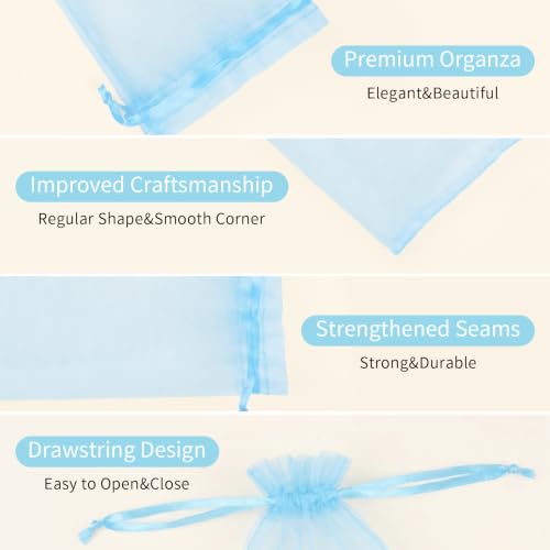 Image of Crweety 50PCS Organza Bags 3x4 Baby Blue Small Gift Bags Mesh Drawstring | Party Favor Goodie Bag Bulk, Jewelry Sachet Candy Treat Soap Makeup Pouches, Wrap for Wedding Baby Shower Birthday Halloween