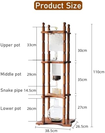 Cold Brew Drip Tower with Adjustable Water Flow,Cold Brew Drip Tower - 3000ml Iced Coffee Maker, Wooden & Glass Cold Dripper Pot for Smooth Cold Brew Coffee, Perfect for Summer Refreshment,
