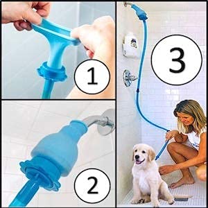Rinseroo: Slip-on Dog Wash Hose Attachment. Pet Bather for Showerhead and Sink. (Not for use on Tub Faucet) Handheld Shower Sprayer/Washer. 5 Foot Hose Length. Fits Heads up to 6" in Diameter