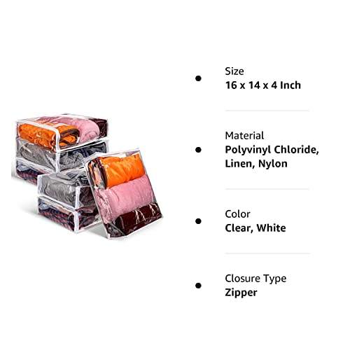 6 Packs Clear Zippered Storage Bags Sweater Storage Bags Plastic Storage Bags For Blankets Clothes Bed Sheet Organizer With Zipper For Closet Linen Sweater Bed Sheet Clothes Pillow (16 X 14 X 4 Inch) #TOP7
