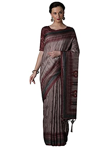 Image of AKHILAM Silk Blend Women Casual Pashmina Silk Abstract Printed Saree With Unstitched Blouse Piece(Grey 4Ksmra4 Parent)