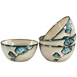 jinsongdafa Ceramic Cereal Bowls Set, 20 Ounce, for dip, Soup, Salad, Pasta, Oatmeal, Hand-drawn Bowls Set of 4 - Rice Dessert Cream Bowls Set - Chip Resistant Dishwasher Microwave Safe (6.1 Inch)