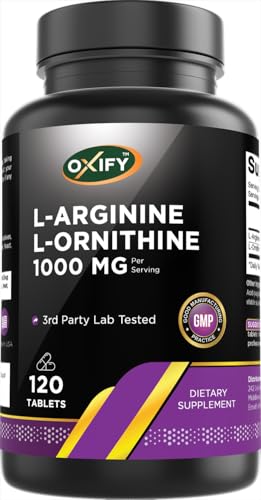 Oxify L-Arginine L-Ornithine 1000 mg | 120 Tablets | Gluten-Free Non-GMO | Supplement Made in USA