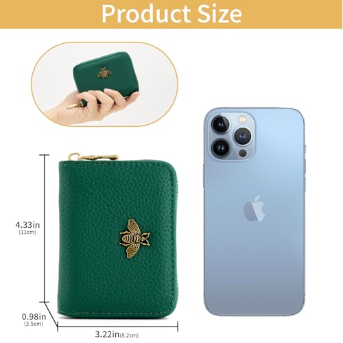 Image of WOZEAH Leather Credit Card Holder for Women Wallet RFID Blocking Zipper Wallet Card Case Business(Green)