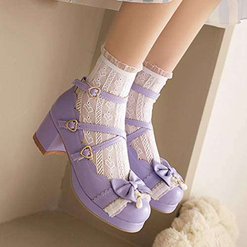 KOKOMOMO Womens Sweet Cute Kawaii Platform Cosplay Shoes Chunky Mid Heels Mary Janes with Bow Buckles Strappy Pumps4