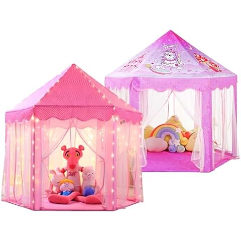 Save 20% Monobeach Pink Princess Tent & Unicorn Princess Tent Girls Large Playhouse Kids Castle Play Tent with Star Lights Cover