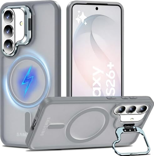 Image of DIZORO Compatible with Samsung Galaxy S26 Plus 5g Case, Compatible with Wireless Charging, with Camera Stand, Military Grade Drop Tested,Translucent Hard Back Soft Edge Back Cover (Titanium Grey)