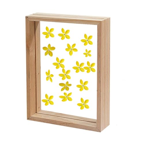 Image of Desi Rang Wooden Rectangular Frame For Wall Decor Table Top Hanging Any Green Or Dry Plant Leaf Picture Photo DIY Gift Home Decoration (Natural,Rec,8X12 Inch,With Yellow Flower)