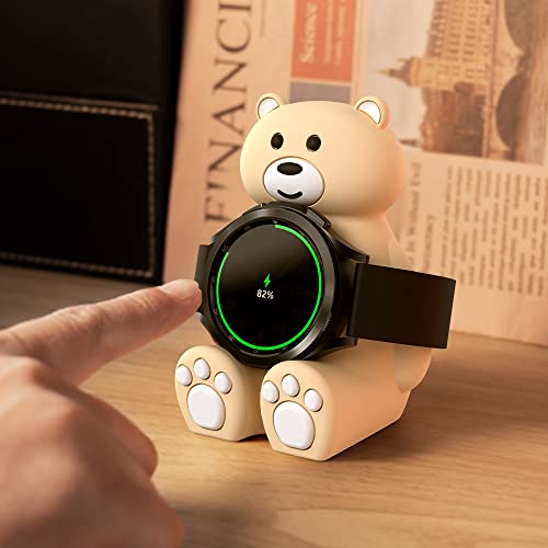 SIKAI-Cute-Bear-Charger-Stand-Compatible-with-Samsung-Galaxy-Watch-5-44mm40mm-Galaxy-Watch-5-Pro-55mm-Soft-Silicone-Supports-Nightstand-Mode-HomeOffice-Use-Ideal-Gift-Khaki