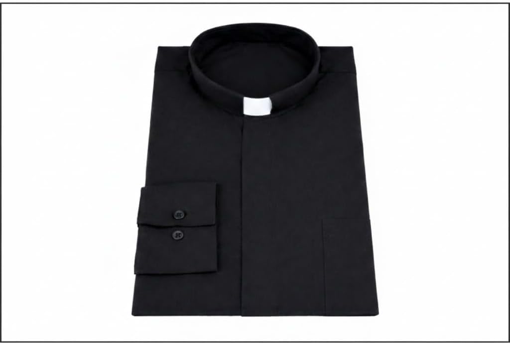 Men's Long Sleeve Standard Cuff Tab Collar Clergy Shirt (Black)