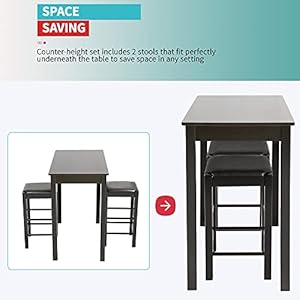 Best Home Product 3 Piece Dining Room Table Set Dining Table Set Modern Kitchen Table Set with 2 Faux Leather Bar Stools Dining Room Furniture for Home Kitchen,Living Room Use,Brown - immagine 5