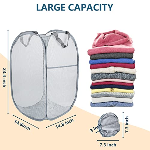 Dedu 3 Pack Pop-Up Laundry Hamper Large Foldable, Portable Mesh Laundry Basket With Handles And Side Pocket, Popup Laundry Bags Extra Large Heavy Duty For Travel And College Dorm (Black-White-Gray) #TOP1