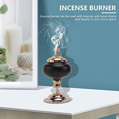 SOIMISS Metal Incense Burner Iron Art Incense Holder with Lid Frankincense Resin Burner Charcoal Bakhoor Burner Housewarming Gift for Meditation Yoga Home Decor Black