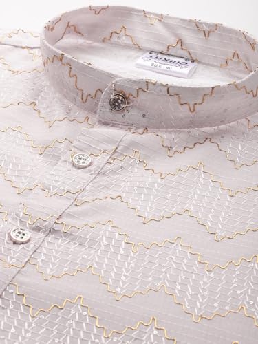 Image of Luxrio Men's Ombre Shaded Sequence Self Embroidered Textured Long Kurta Full Sleeves - Casual Ethnic Wear