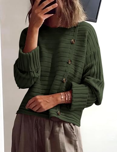 Image of PRETTYGARDEN Womens Sweaters Fall 2026 Casual Long Sleeve Crewneck Button Loose Winter Knit Pullover Sweater Tops