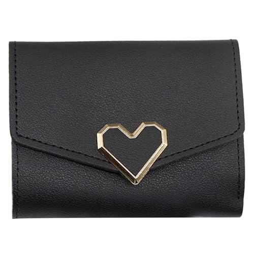Short Wallet for Women PU Leather Coin Purse Portable Card Slots Change Pocket Suitable for Various Uses, app. 11.5x2x9cm /4.52x0.78x3.54in, Black