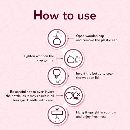 Image of UNO AROMA Rose Car Air Freshener, 15ml, Long Lasting Hanging car perfume, Toxin-Free Oil in Glass Bottle with Wooden Diffuser, Car Accessories for fresh aroma, Last Upto-60 Days