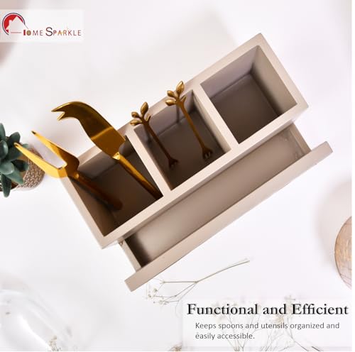 Image of Home Sparkle Engineered Wood Cutlery Holder | Brown | Spoon Stand & Napkin Rack | Multipurpose Kitchen Organizer for Dining Table, Restaurant & Countertop (B13V46)