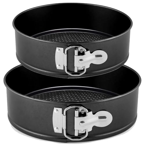 Non-Stick Spring Form Cake Tin, 2Pcs Round Cake Tin Set, 6 & 8 Inch Cake Tins for Baking, Cheesecake Tin Springform Loose Bottom, with Loose Base for Easy Release, Fridge & Freezer Safe, Sizes 16/20cm
