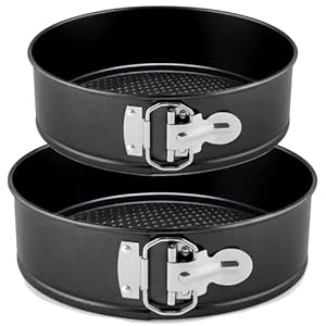 Cake Tins for Baking, 2 Round Non-Stick Cake Pan (6 & 8 inches) Springform with Removable Bottoms, Metal Handles, Non-Stick Coating, Loose Base Baking Pan Tray, Perfect for Cakes and Cheesecake